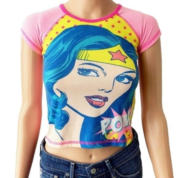 DC Comics Tops - Wonder Woman Baby Tee Comics Superhero T Shirt Crop Top Short Sleeve Pink XS/S